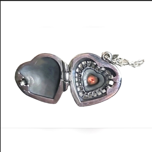Dee Berkley Pure 925 Sterling Heart Locket Necklace Garnet Marcasite - Picture 6 of 8
